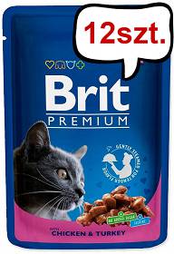 Brit Premium Adult Kurczak i indyk w sosie Mokra Karma dla kota op. 100g Pakiet 12szt.