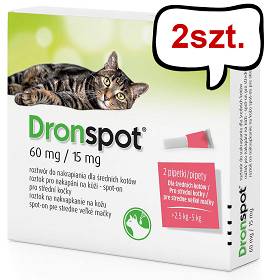 Vetoquinol Dronspot Krople na robaki i pasożyty dla kota o wadze 2.5kg-5kg op. 2 pipety Pakiet 2szt.