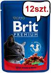 Brit Premium Adult wołowina z groszkiem w sosie Mokra Karma dla kota op. 100g Pakiet 12szt.