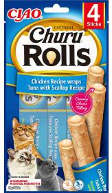 Inaba Ciao Churu Rolls Chicken Wraps Tuna&Scallop Przysmak dla kota op. 4x10g + Inaba Ciao Churu 2x14g GRATIS